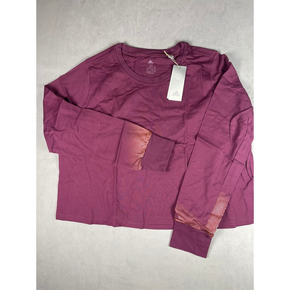 Adidas HLDY GFX LS IN Victory Crimson Metallic Graphic Cropped Tee Womens 2X NEW